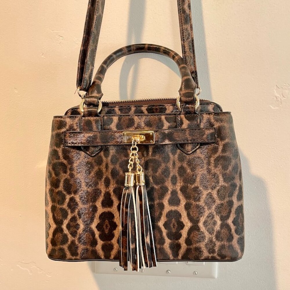 Leopard Medium Tassle Handbag Satchel NEW